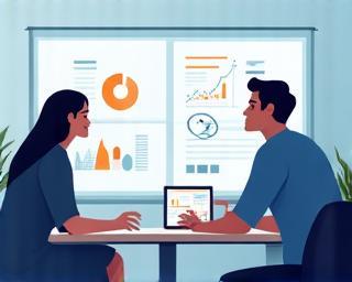 Image representing a consultation session with data charts.